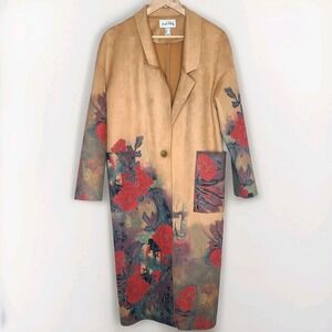 Joseph Ribkoff Tan Multi Floral Art‎ Print Faux Suede Straight Jacket 10